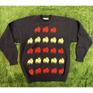 Vtg Kapai Crafts Blue wool sheep sweater Medium (See Measurements) UNISEX